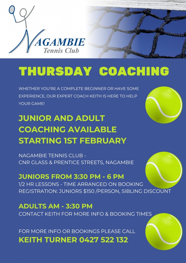 Nagambie Tennis Club Thursday Coaching Flyer 2024